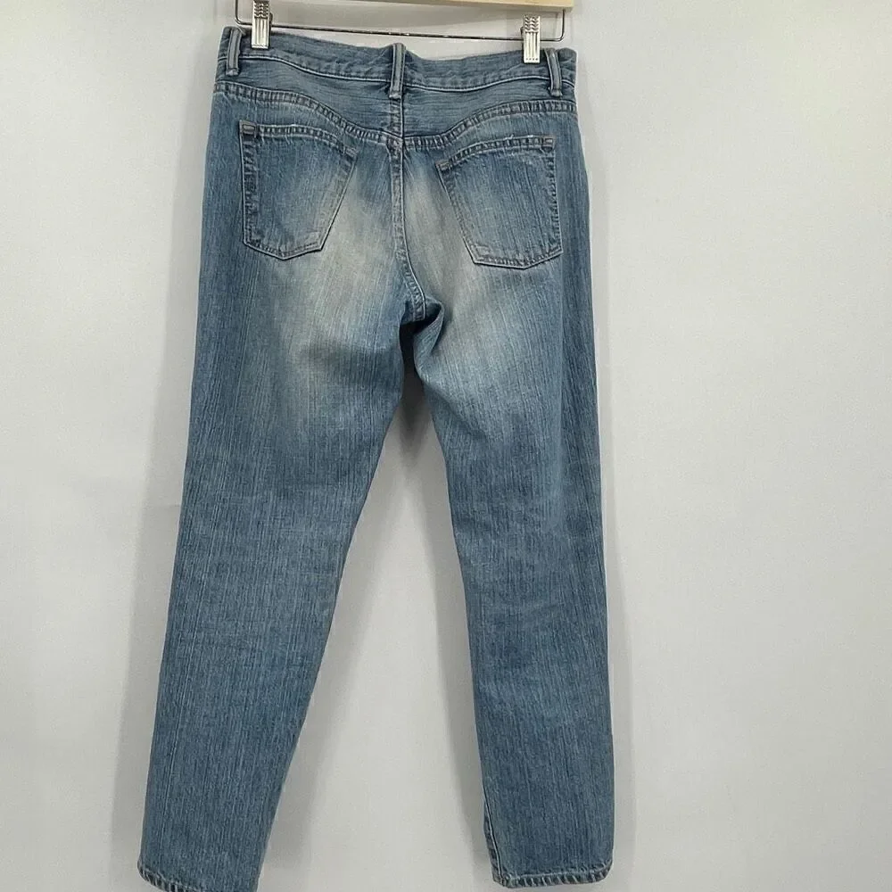 Fredy & Gloster Blue Distressed High Rise Straight Leg Denim Jeans Size see meas